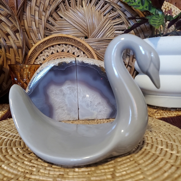 Bath Vintage 8s Deco Grey Ceramic Swan Towel Holder Or Figurine